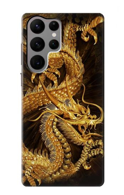 W2804 Chinese Gold Dragon Printed Hard Case and Leather Flip Case For Samsung Galaxy S23 Ultra