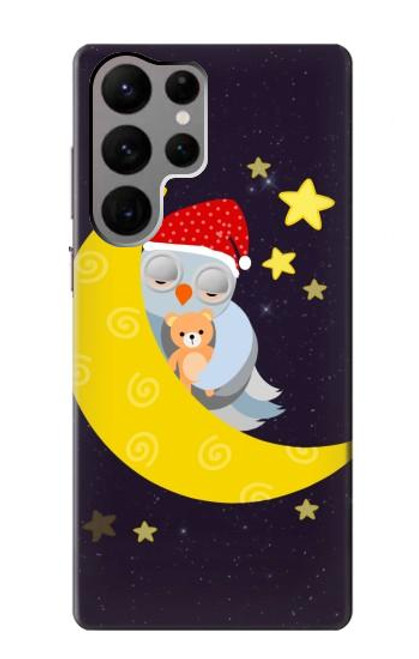 W2849 Cute Sleepy Owl Moon Night Hard Case and Leather Flip Case For Samsung Galaxy S23 Ultra