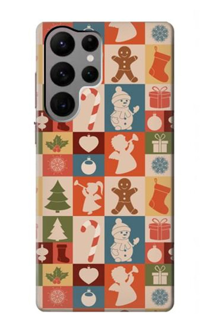 W2854 Cute Xmas Pattern Hard Case and Leather Flip Case For Samsung Galaxy S23 Ultra