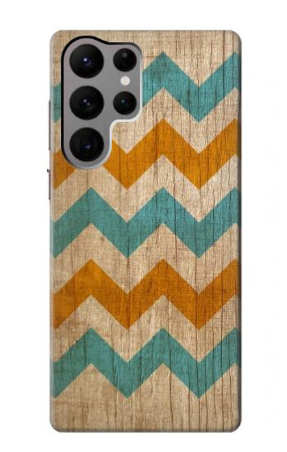 W3033 Vintage Wood Chevron Graphic Printed Hard Case and Leather Flip Case For Samsung Galaxy S23 Ultra