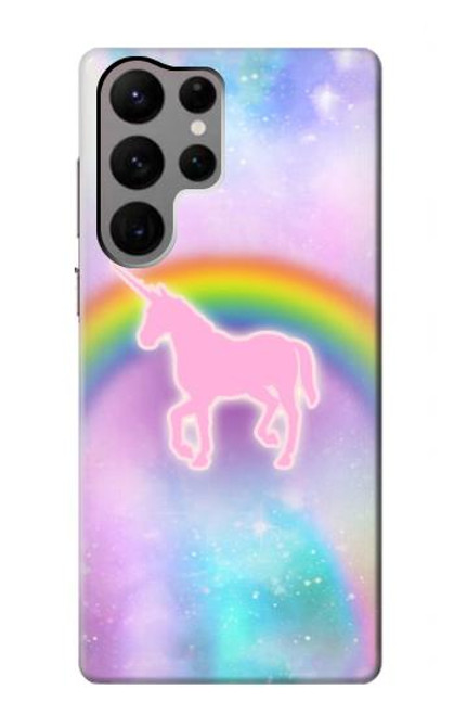 W3070 Rainbow Unicorn Pastel Sky Hard Case and Leather Flip Case For Samsung Galaxy S23 Ultra