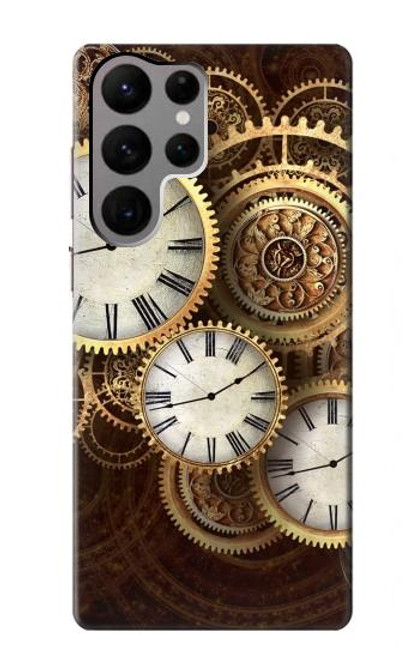 W3172 Gold Clock Live Hard Case and Leather Flip Case For Samsung Galaxy S23 Ultra