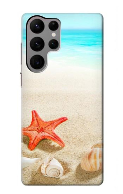 W3212 Sea Shells Starfish Beach Hard Case and Leather Flip Case For Samsung Galaxy S23 Ultra