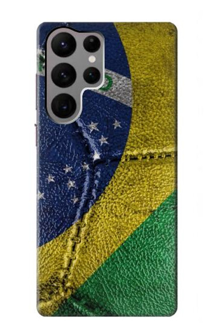 W3297 Brazil Flag Vintage Football Graphic Hard Case and Leather Flip Case For Samsung Galaxy S23 Ultra