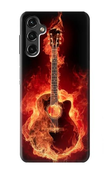 W0415 Fire Guitar Burn Hard Case and Leather Flip Case For Samsung Galaxy A14 5G