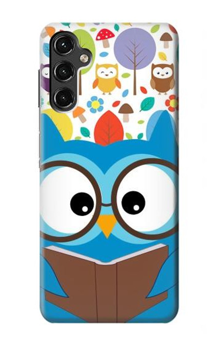 W2521 Cute Nerd Owl Cartoon Hard Case and Leather Flip Case For Samsung Galaxy A14 5G