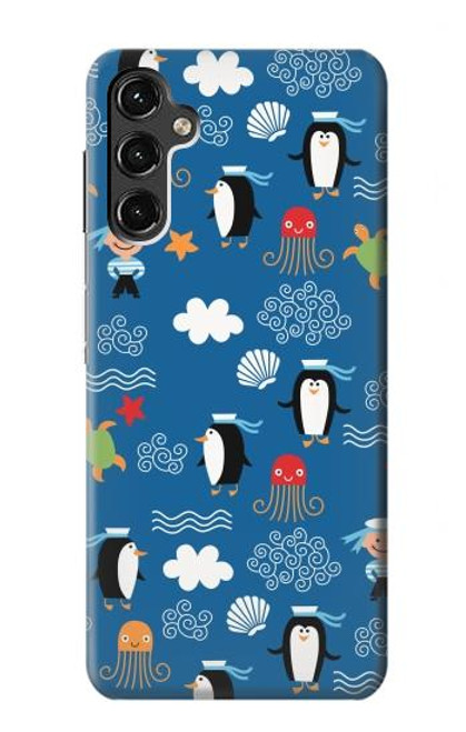 W2572 Marine Penguin Pattern Hard Case and Leather Flip Case For Samsung Galaxy A14 5G