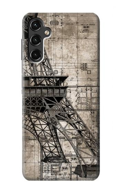 W3416 Eiffel Tower Blueprint Hard Case and Leather Flip Case For Samsung Galaxy A14 5G