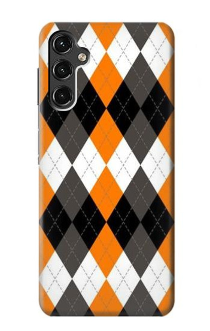 W3421 Black Orange White Argyle Plaid Hard Case and Leather Flip Case For Samsung Galaxy A14 5G