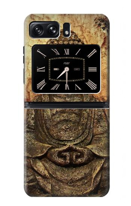 W0344 Buddha Rock Carving Hard Case and Leather Flip Case For Motorola Moto Razr 2022