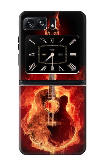 W0415 Fire Guitar Burn Hard Case and Leather Flip Case For Motorola Moto Razr 2022