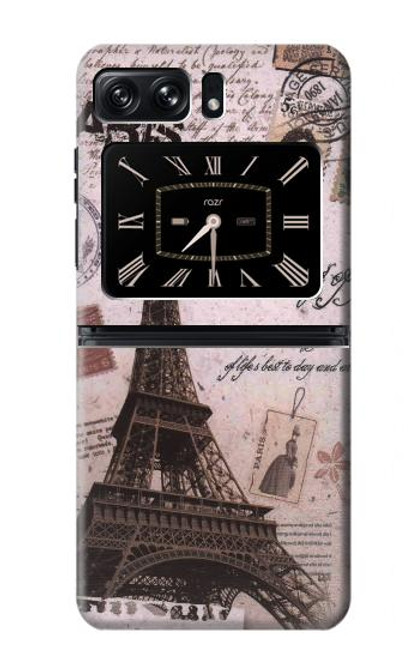 W2211 Paris Postcard Eiffel Tower Hard Case and Leather Flip Case For Motorola Moto Razr 2022