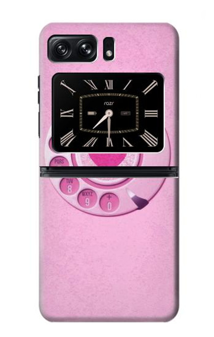 W2847 Pink Retro Rotary Phone Hard Case and Leather Flip Case For Motorola Moto Razr 2022