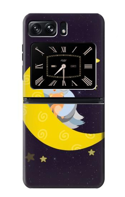 W2849 Cute Sleepy Owl Moon Night Hard Case and Leather Flip Case For Motorola Moto Razr 2022