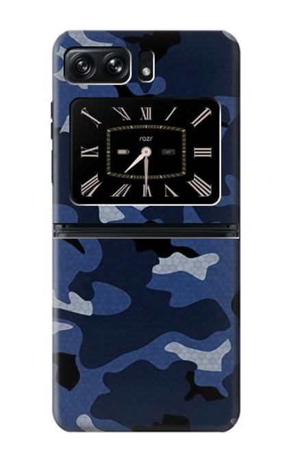 W2959 Navy Blue Camo Camouflage Hard Case and Leather Flip Case For Motorola Moto Razr 2022