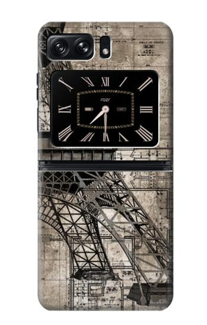 W3416 Eiffel Tower Blueprint Hard Case and Leather Flip Case For Motorola Moto Razr 2022