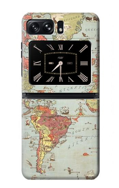 W3418 Vintage World Map Hard Case and Leather Flip Case For Motorola Moto Razr 2022