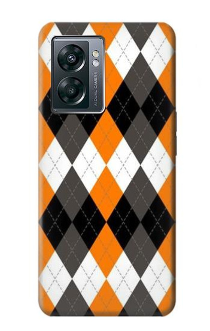 W3421 Black Orange White Argyle Plaid Hard Case and Leather Flip Case For OnePlus Nord N300