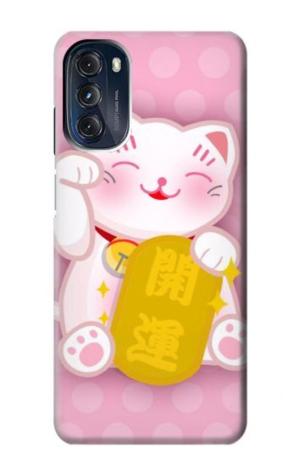 W3025 Pink Maneki Neko Lucky Cat Hard Case and Leather Flip Case For Motorola Moto G 5G (2023)