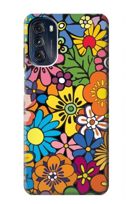 W3281 Colorful Hippie Flowers Pattern Hard Case and Leather Flip Case For Motorola Moto G 5G (2023)