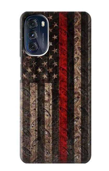 W3804 Fire Fighter Metal Red Line Flag Graphic Hard Case and Leather Flip Case For Motorola Moto G 5G (2023)