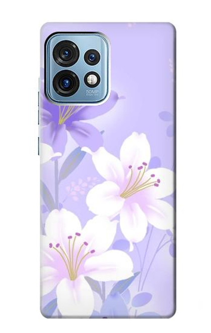 W2361 Purple White Flowers Hard Case and Leather Flip Case For Motorola Edge+ (2023), X40, X40 Pro, Edge 40 Pro