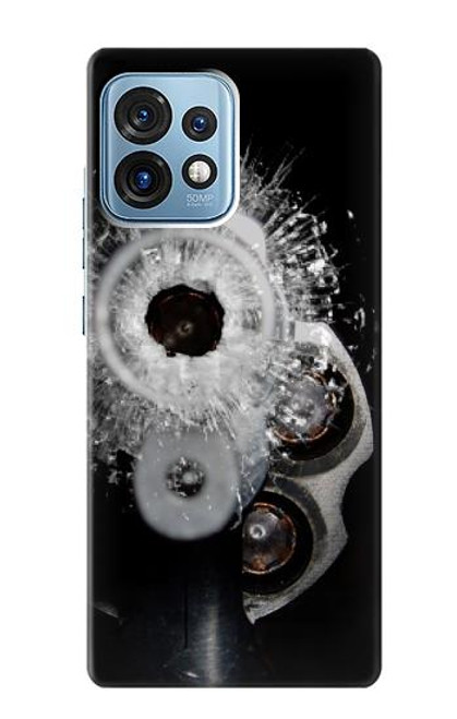 W2387 Gun Bullet Hole Glass Hard Case and Leather Flip Case For Motorola Edge+ (2023), X40, X40 Pro, Edge 40 Pro