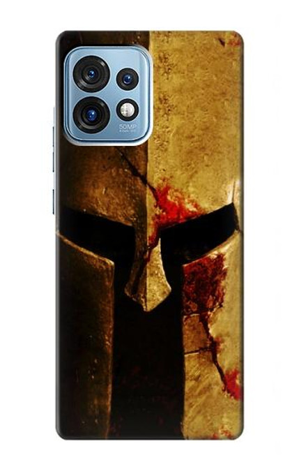 W2439 Warrior Spartan Helmet Hard Case and Leather Flip Case For Motorola Edge+ (2023), X40, X40 Pro, Edge 40 Pro