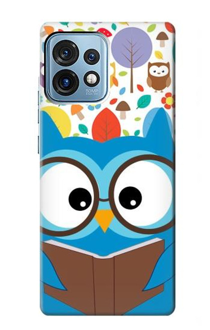 W2521 Cute Nerd Owl Cartoon Hard Case and Leather Flip Case For Motorola Edge+ (2023), X40, X40 Pro, Edge 40 Pro