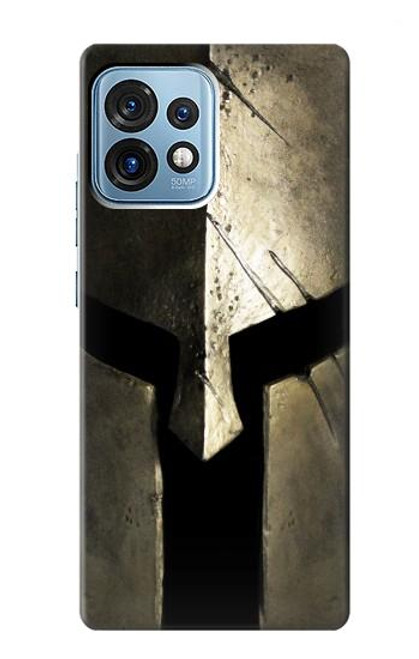 W2673 Spartan Warrior Helmet Hard Case and Leather Flip Case For Motorola Edge+ (2023), X40, X40 Pro, Edge 40 Pro