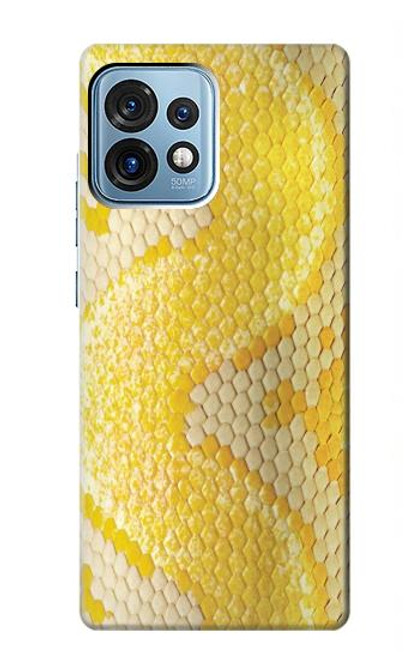 W2713 Yellow Snake Skin Graphic Printed Hard Case and Leather Flip Case For Motorola Edge+ (2023), X40, X40 Pro, Edge 40 Pro