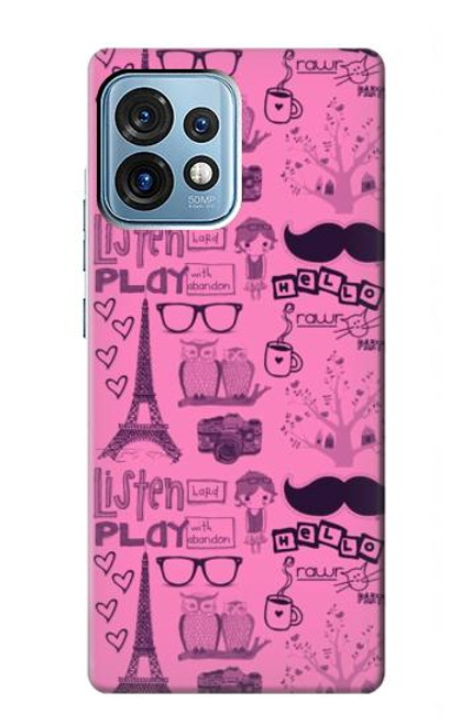 W2885 Paris Pink Hard Case and Leather Flip Case For Motorola Edge+ (2023), X40, X40 Pro, Edge 40 Pro