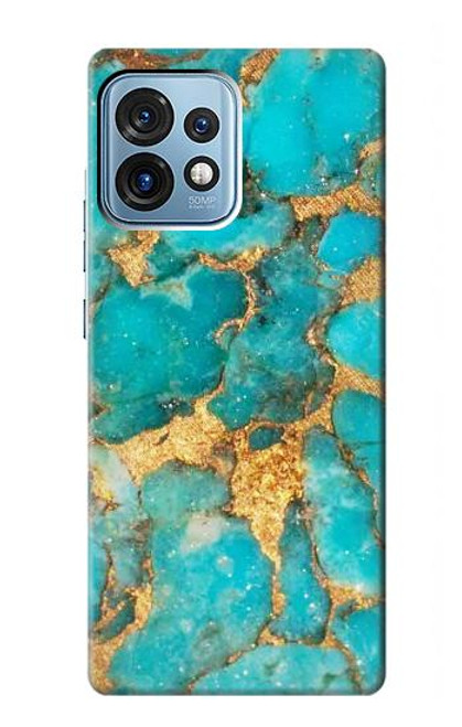 W2906 Aqua Turquoise Stone Hard Case and Leather Flip Case For Motorola Edge+ (2023), X40, X40 Pro, Edge 40 Pro