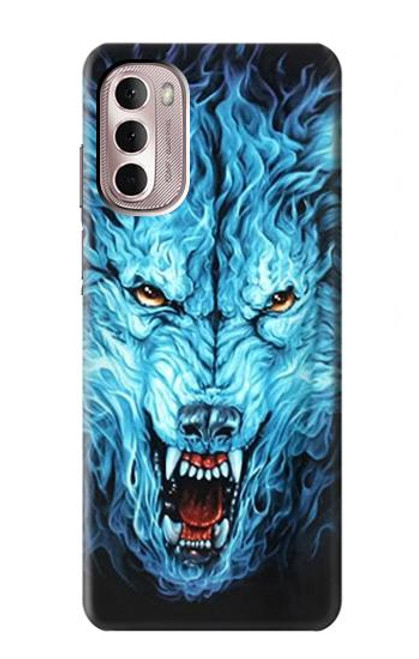 W0752 Blue Fire Grim Wolf Hard Case and Leather Flip Case For Motorola Moto G Stylus 4G (2022)