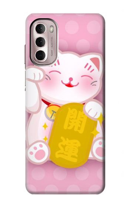 W3025 Pink Maneki Neko Lucky Cat Hard Case and Leather Flip Case For Motorola Moto G Stylus 4G (2022)