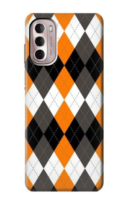 W3421 Black Orange White Argyle Plaid Hard Case and Leather Flip Case For Motorola Moto G Stylus 4G (2022)