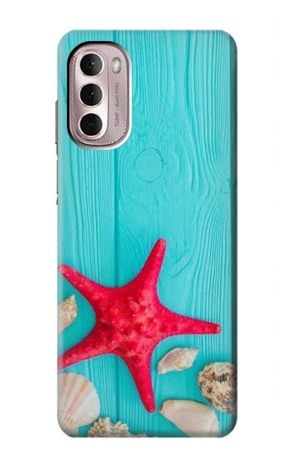 W3428 Aqua Wood Starfish Shell Hard Case and Leather Flip Case For Motorola Moto G Stylus 4G (2022)