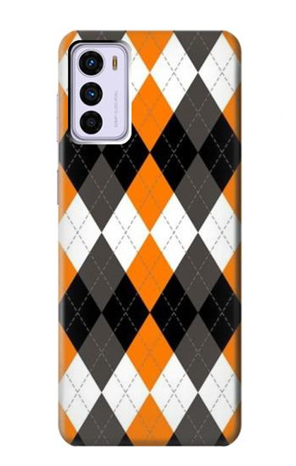 W3421 Black Orange White Argyle Plaid Hard Case and Leather Flip Case For Motorola Moto G42