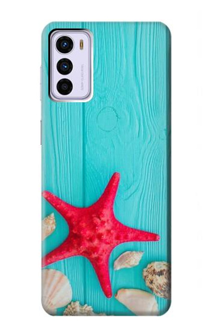 W3428 Aqua Wood Starfish Shell Hard Case and Leather Flip Case For Motorola Moto G42