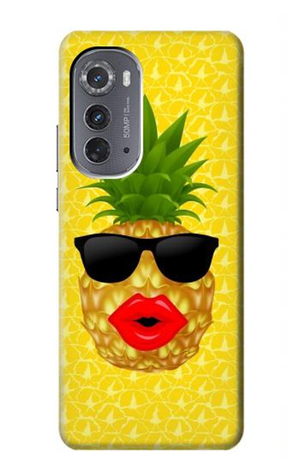 W2443 Funny Pineapple Sunglasses Kiss Hard Case and Leather Flip Case For Motorola Edge (2022)