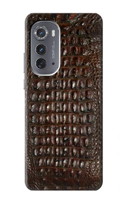 W2850 Brown Skin Alligator Graphic Printed Hard Case and Leather Flip Case For Motorola Edge (2022)