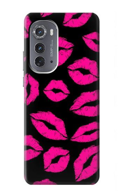 W2933 Pink Lips Kisses on Black Hard Case and Leather Flip Case For Motorola Edge (2022)