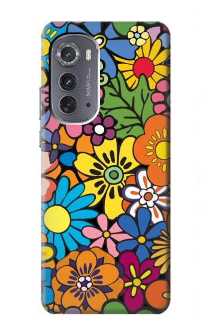 W3281 Colorful Hippie Flowers Pattern Hard Case and Leather Flip Case For Motorola Edge (2022)