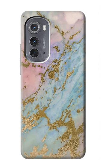 W3717 Rose Gold Blue Pastel Marble Graphic Printed Hard Case and Leather Flip Case For Motorola Edge (2022)