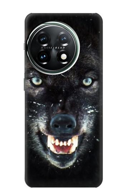 W2823 Black Wolf Blue Eyes Face Hard Case and Leather Flip Case For OnePlus 11