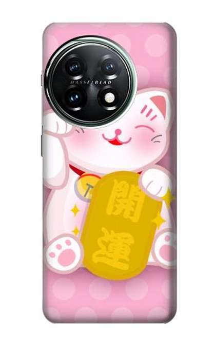 W3025 Pink Maneki Neko Lucky Cat Hard Case and Leather Flip Case For OnePlus 11