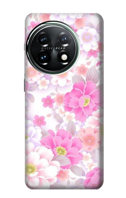 W3036 Pink Sweet Flower Flora Hard Case and Leather Flip Case For OnePlus 11