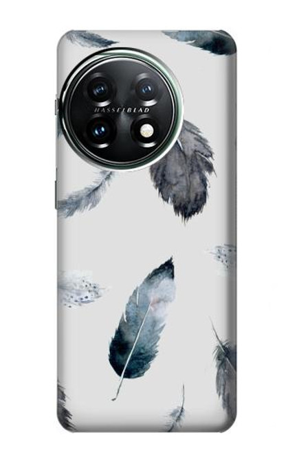 W3085 Feather Paint Pattern Hard Case and Leather Flip Case For OnePlus 11