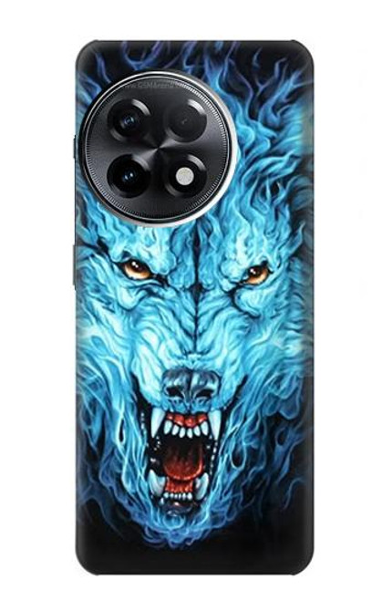 W0752 Blue Fire Grim Wolf Hard Case and Leather Flip Case For OnePlus 11R