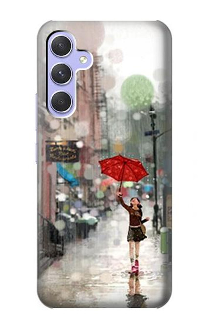 W0108 Girl in The Rain Hard Case and Leather Flip Case For Samsung Galaxy A54 5G